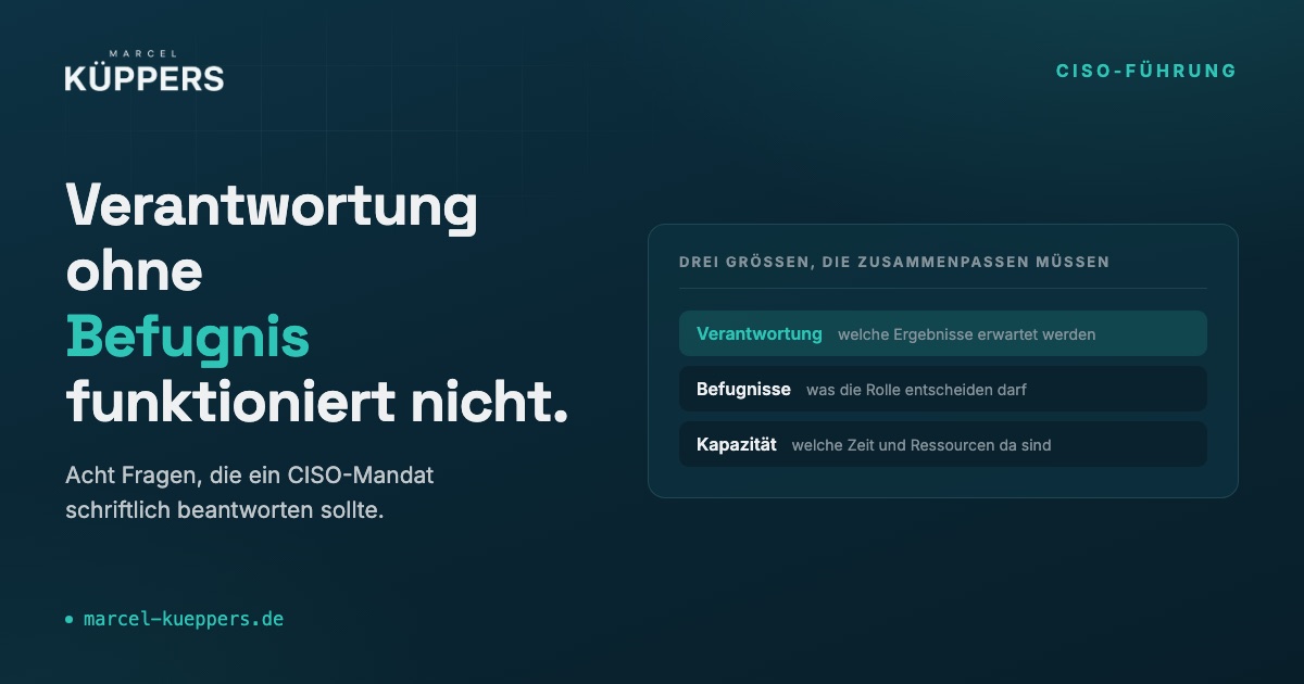 CISO-Mandat: Verantwortung, Befugnisse und Kapazität im Vergleich, links mit Lücken bei Befugnissen und Kapazität, rechts aufeinander abgestimmt