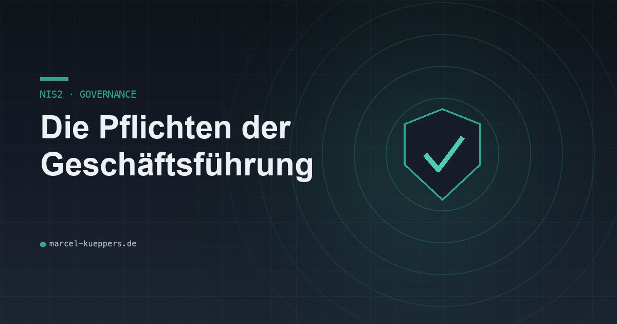 Schild-Symbol mit Häkchen auf dunklem Hintergrund — Visualisierung der NIS2-Governance-Verantwortung der Geschäftsführung