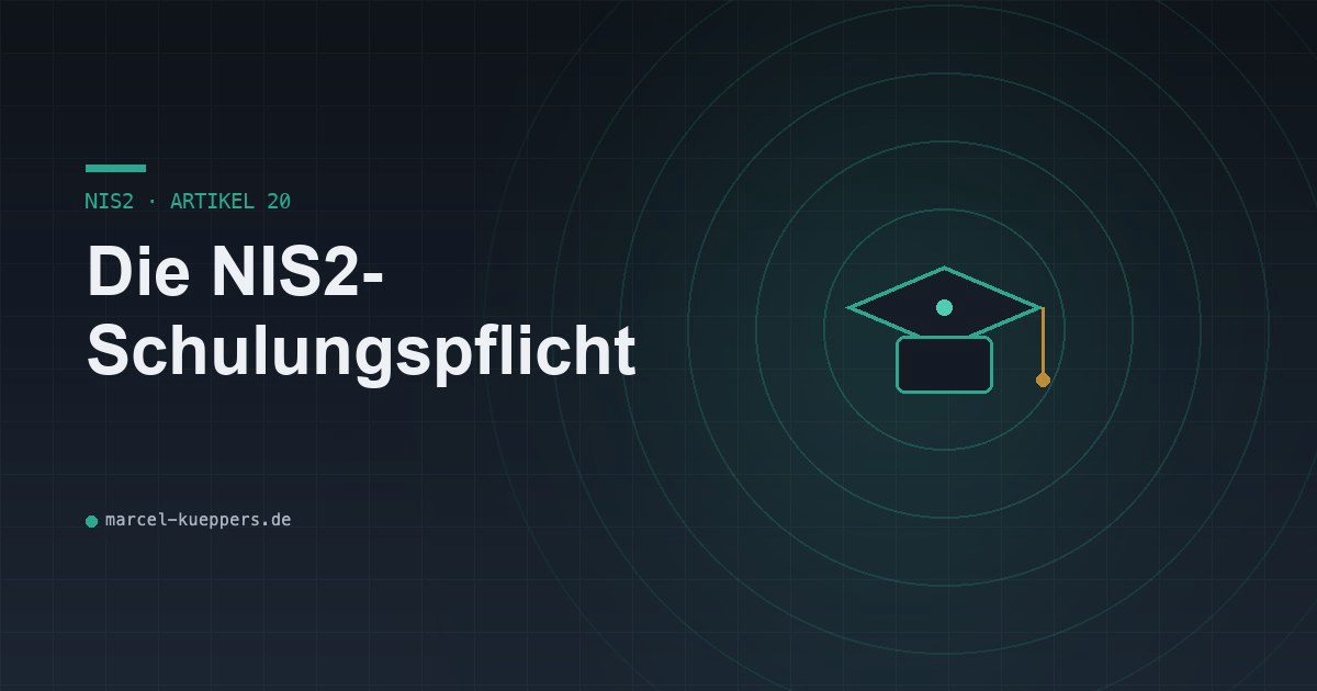 Doktorhut-Symbol mit NIS2-Bezug auf dunklem Hintergrund — Visualisierung der Schulungspflicht für Leitungsorgane nach Artikel 20